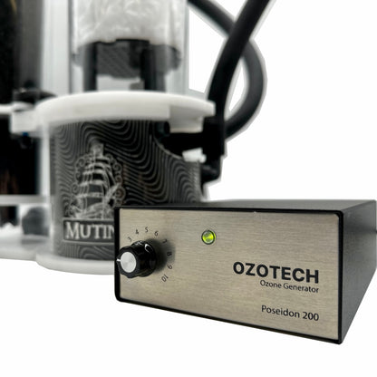 Ozotech ozone generator with a control knob on a white background and Avast Marine Mutiny 2.1_Ozotech ozone Generator Poseidon 200 Hero Image
