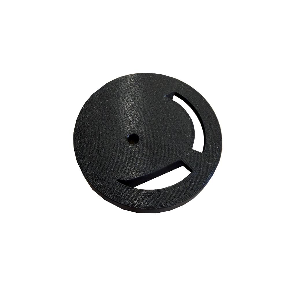 Black circular object with a central hole on a white background. Plank 3.71 Mixing Pump Upgrade (BETA) 3.7 volute