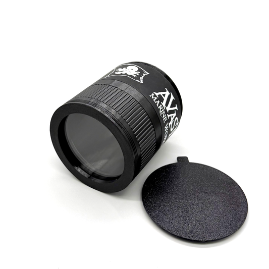 Black monocular with a brand logo on a white background. Porthole Mark II Lower Lens Assembly Hero Image