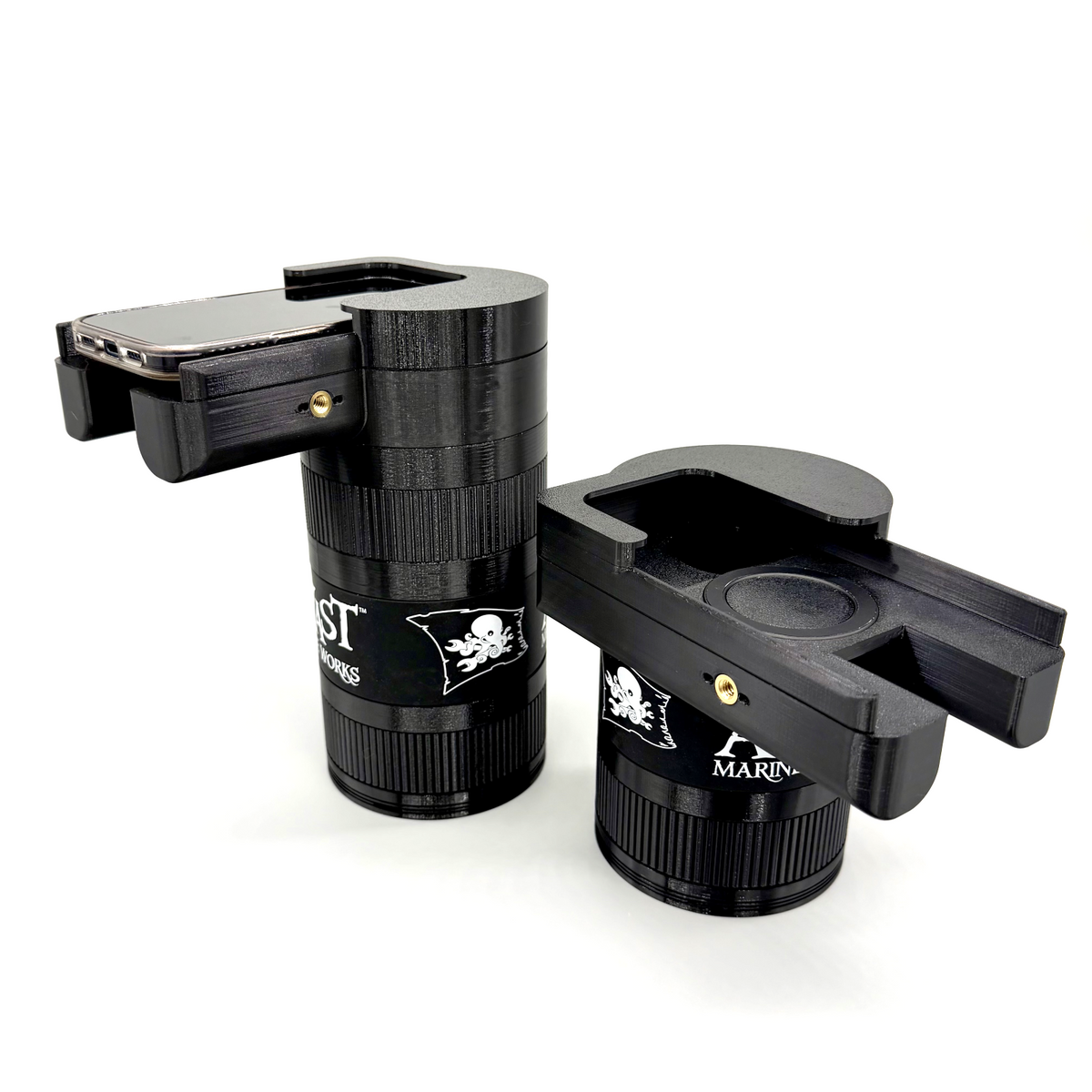 Porthole Mark II 2.5" Focal Tuning Extension. Two black phone holders with a visible Avast Marine brand logo on a white background