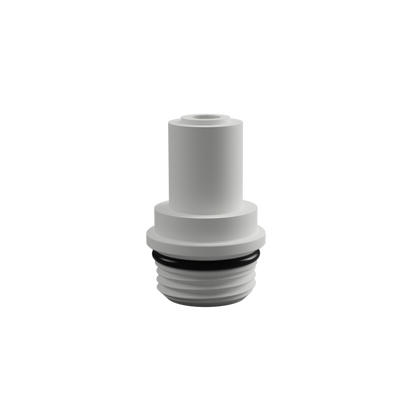 White plastic fitting with black rubber gasket on a white background. Sicce 1/4" Adapter Sicce_adapter Hero Image
