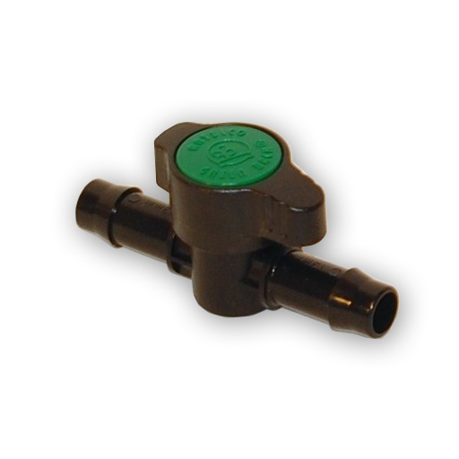 Plumbing fitting with a green cap on a white background. Barb Valve. 