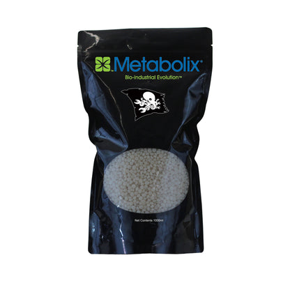 Black bag of Metabolix product with white contents on a white background