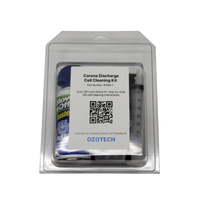 Ozotech Corona Discharge Cell Cleaning Kit packaging with QR code label on a white background